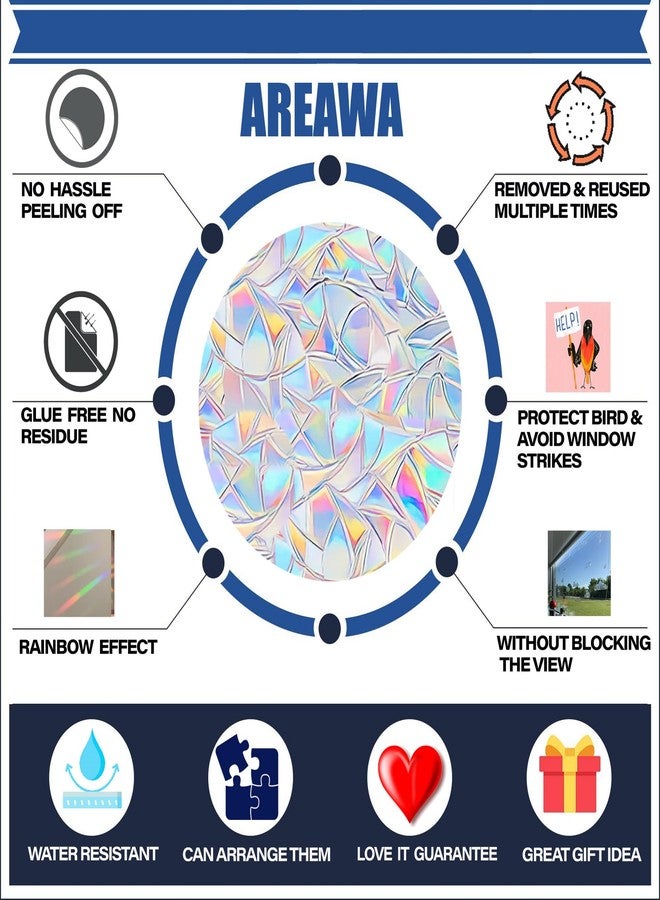 AREAWA ٦ قطع من ملصقات النوافذ بتصميم ماندالا لمنع اصطدام الطيور - ملصقات قوس قزح قابلة لإعادة الاستخدام لحماية الطيور، ملصقات غير لاصقة مضادة للاصطدام، سهلة الإزالة ولا تترك أي بقايا - Image 2